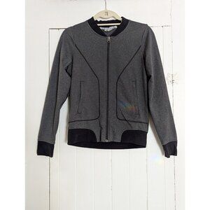 Athleta Womens Small Bombtastic Bomber Jacket Zip Pockets Charcoal Gray Black